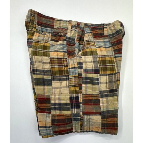 Vintage Duck Head Shorts Mens 34 Tan Madras Plaid Cotton Chino Patchwork Y2K - Picture 4 of 15